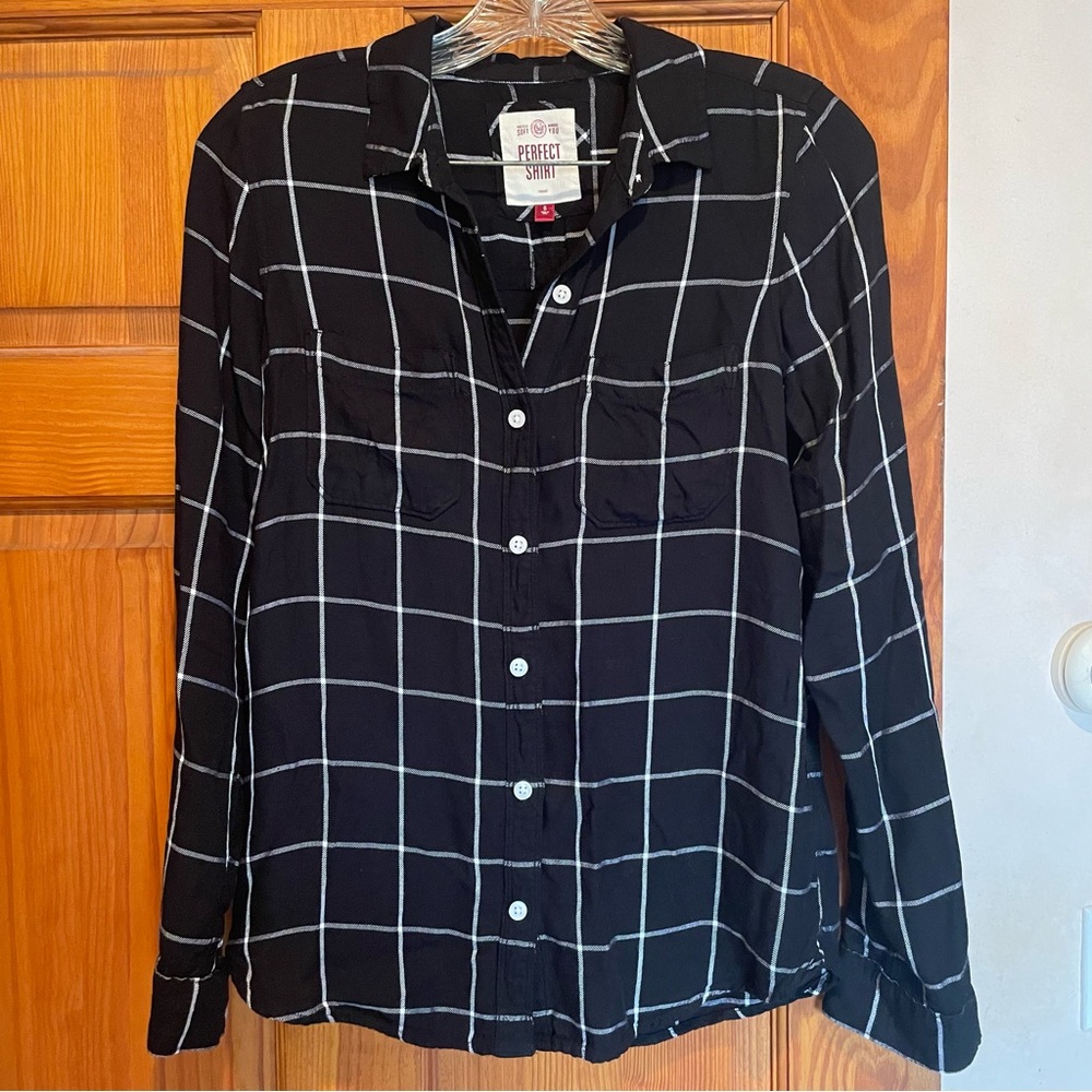 SO Perfect Relaxed Black Checkered Button-Down Shirt